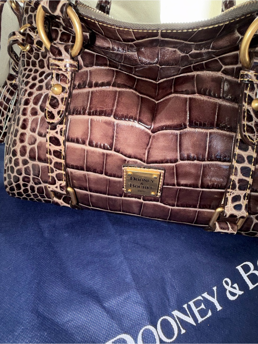 Dooney & Bourke Brown Croc-Embossed Leather Florentine Satchel - Picture 4 of 16